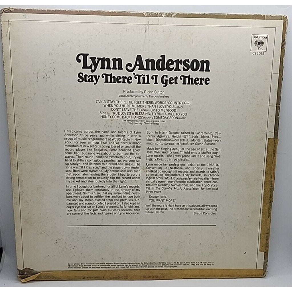 Lynn Anderson Stay There 'Til I Get There LP Record Album Vinyl