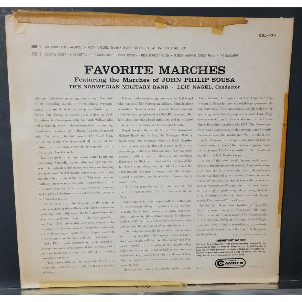 John Philip Sousa, The Norwegian Military Band ‎– Favorite Marches (Vinyl)