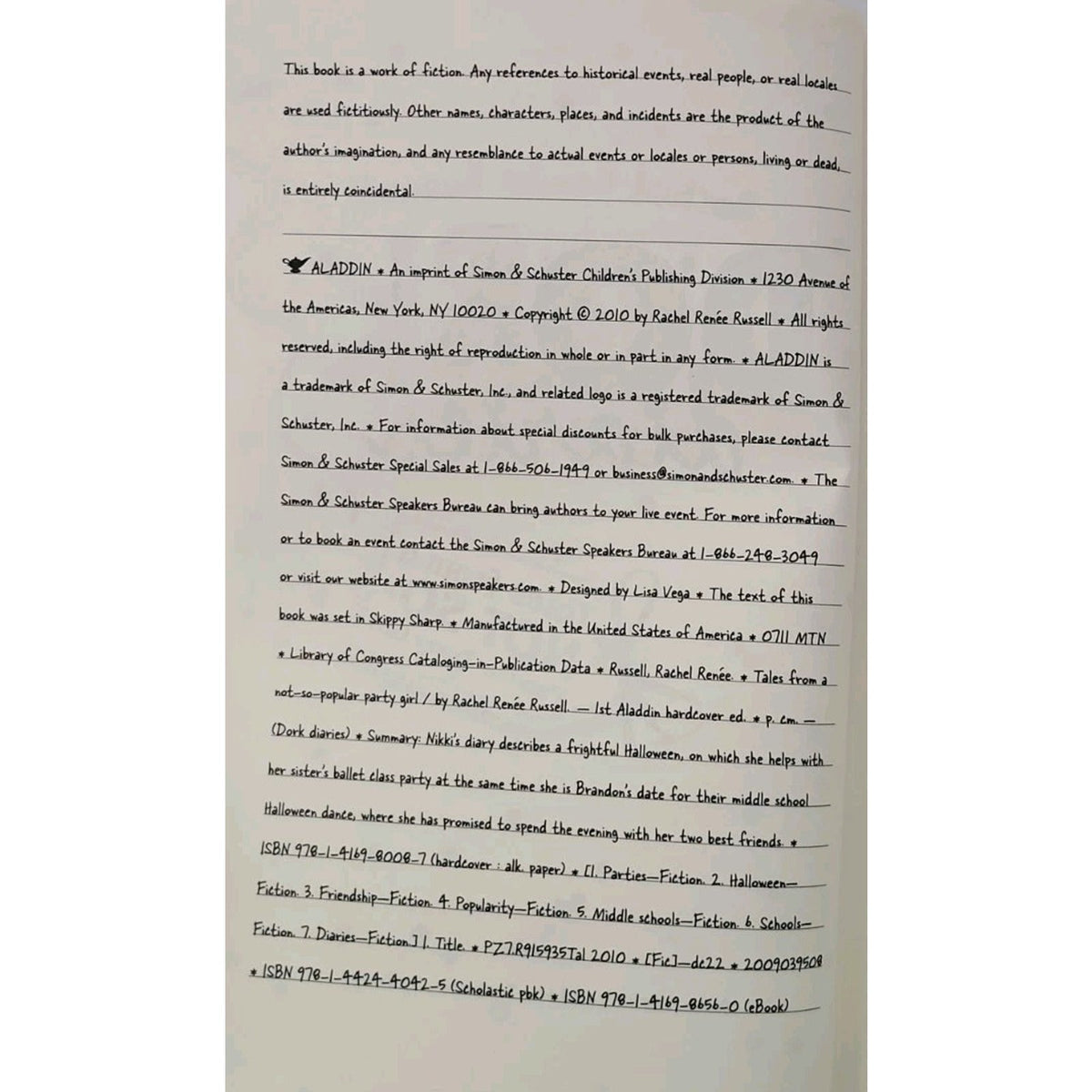 Tales from a Not-So-Popular Party Girl by Lisa Vega, inc Staff Simon and...