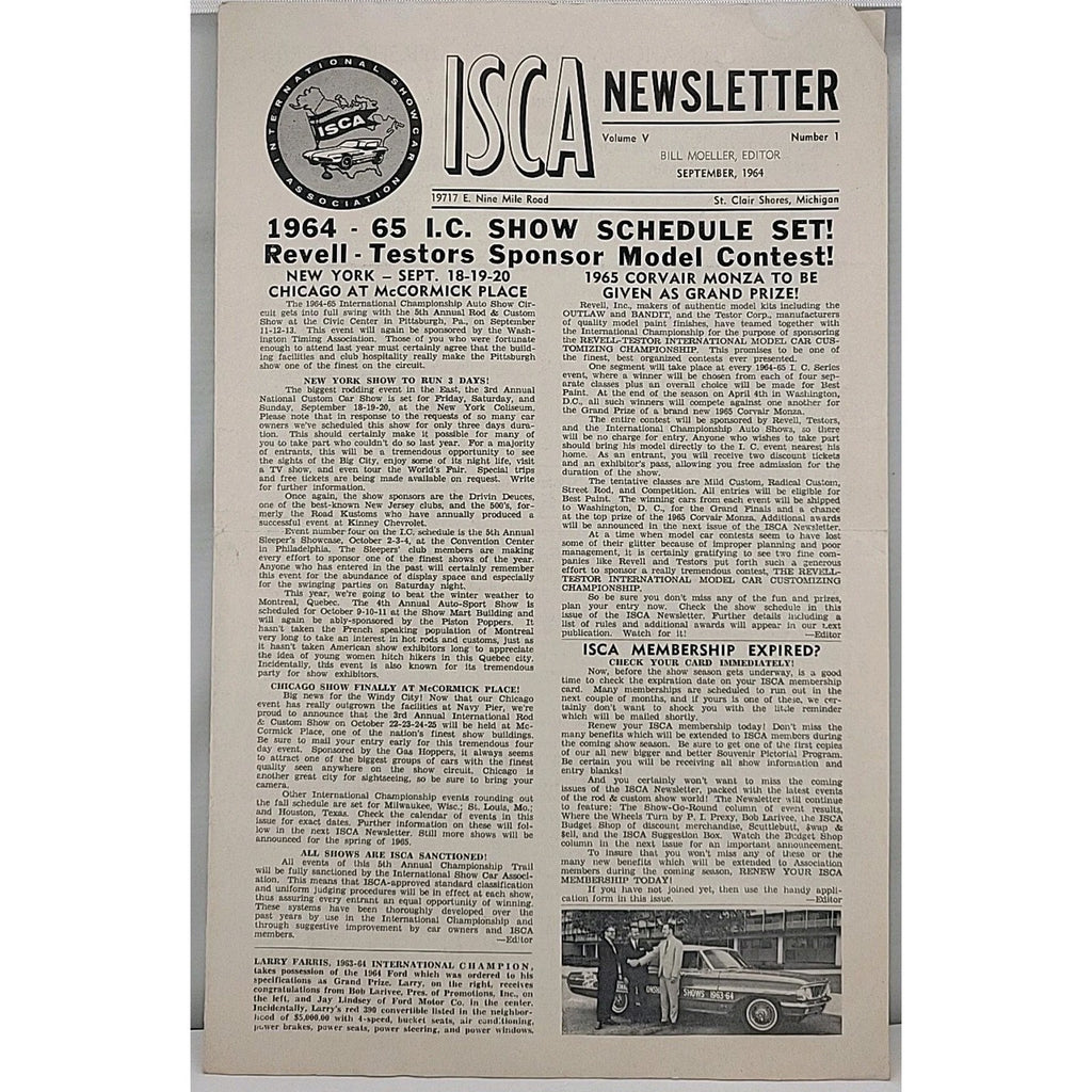 ISCA Newsletter September 1964 Volume V Number 1