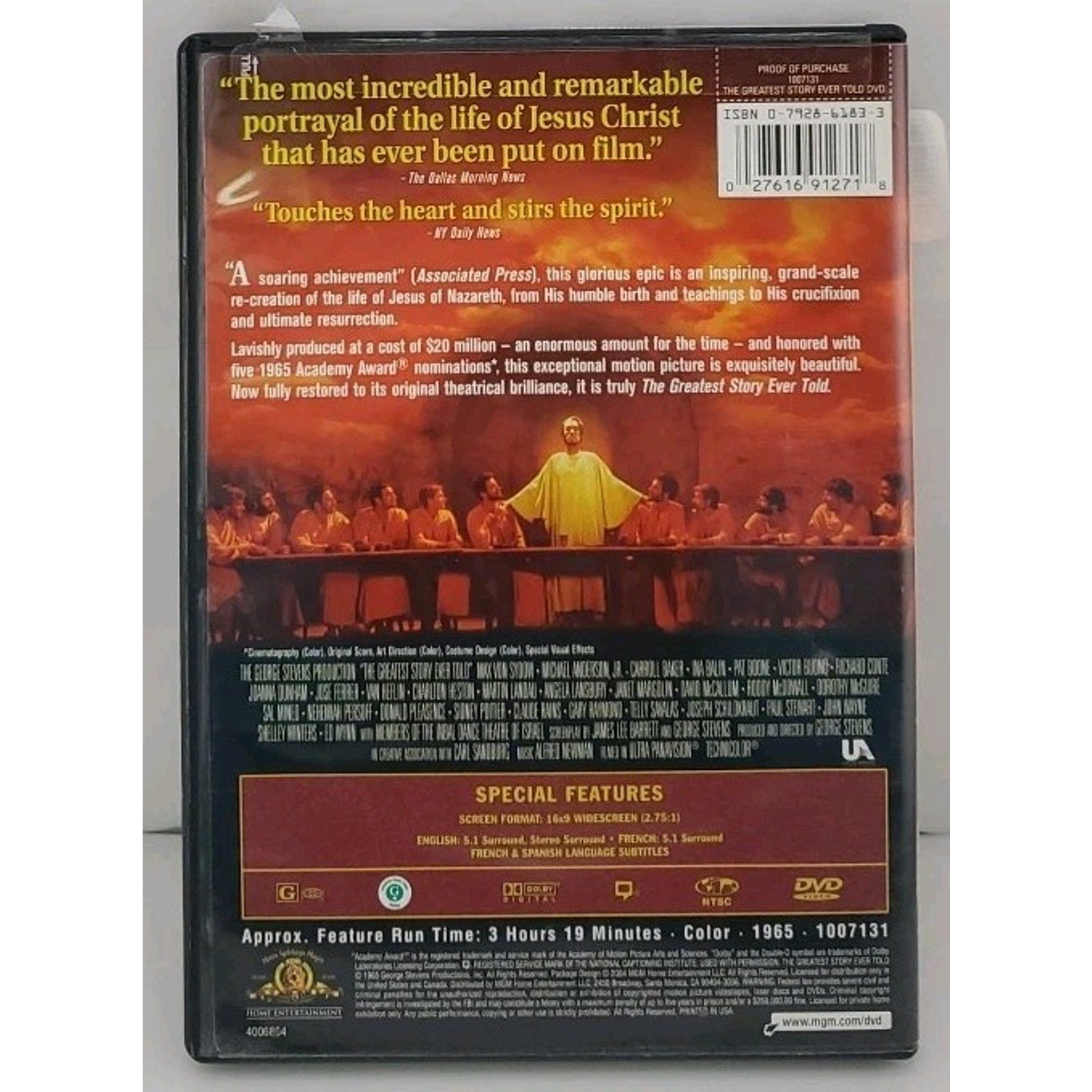 The Greatest Story Ever Told (DVD, 1965)
