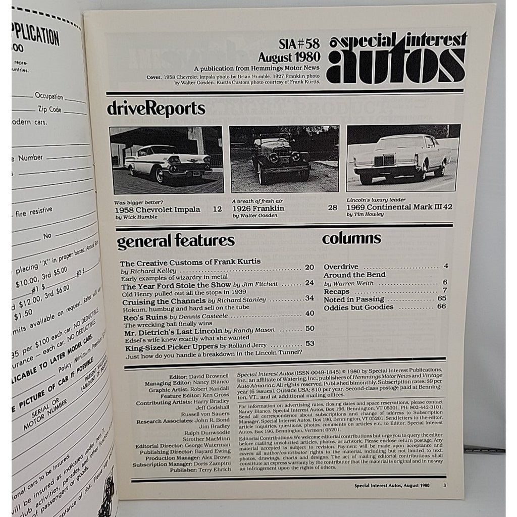Special Interest Autos August 1980