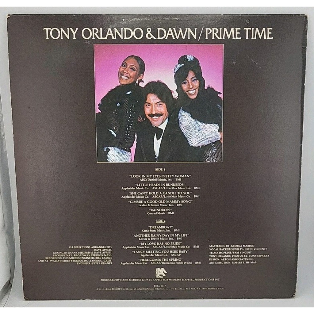 Tony Orlando and Dawn Prime Time Vinyl Record Album Bell 1974