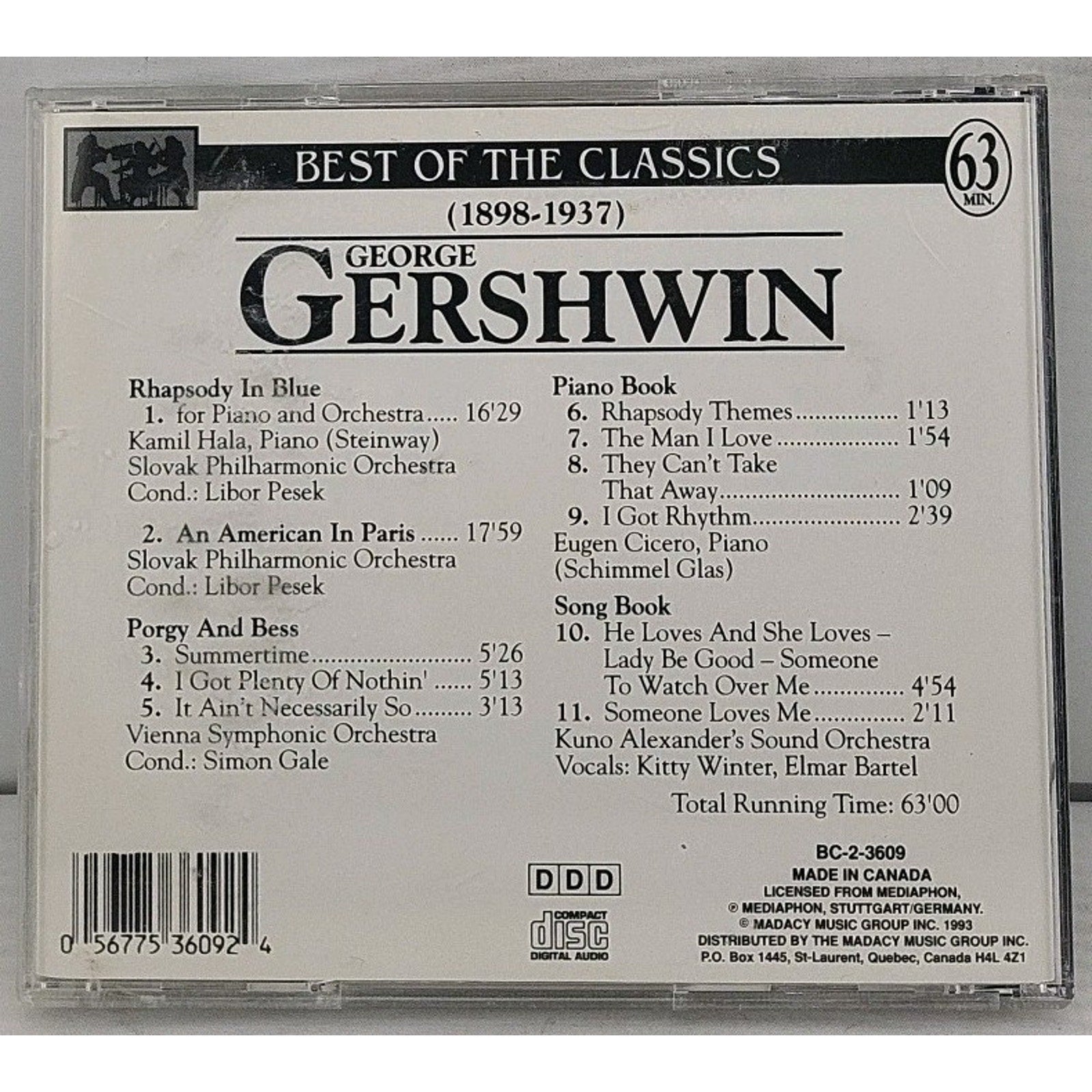 Rhaps Blue/Amer Paris/Porgy & by G. Gershwin (CD, 1994)