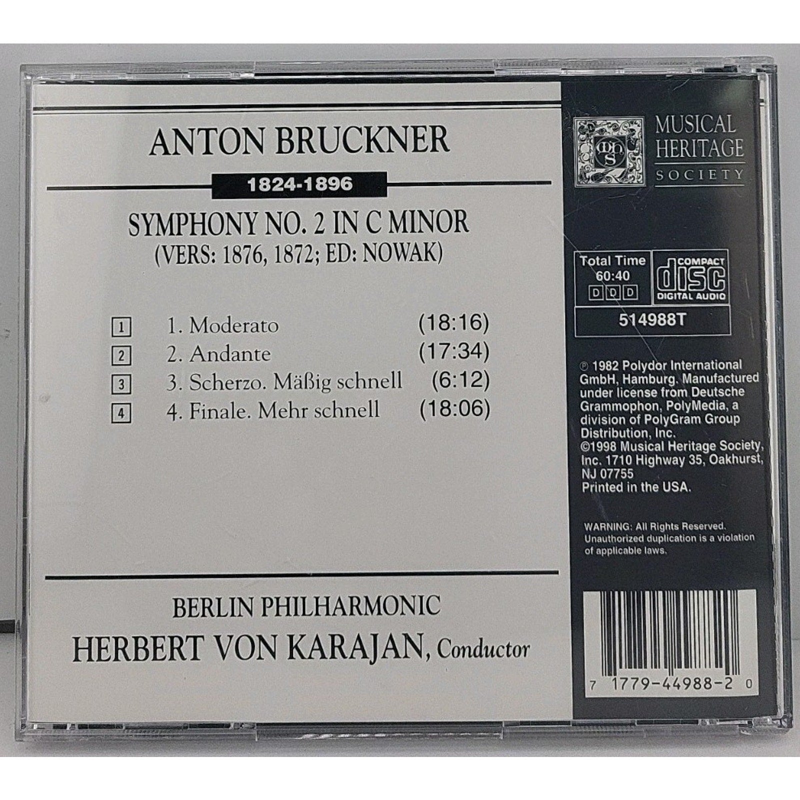Anton Bruckner Symphony No. 2 in C Minor CD