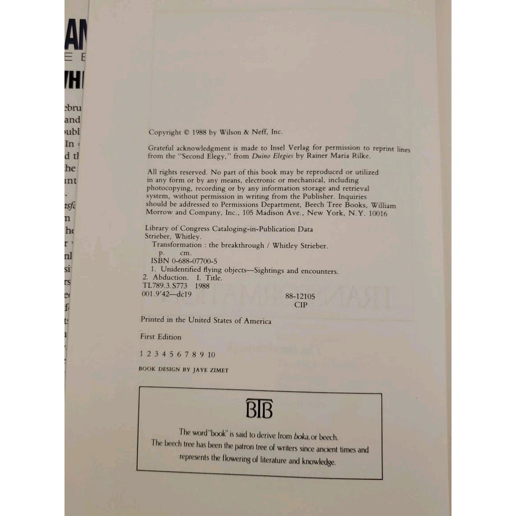 Transformation : The Breakthrough by Whitley Strieber (1988, Hardcover)