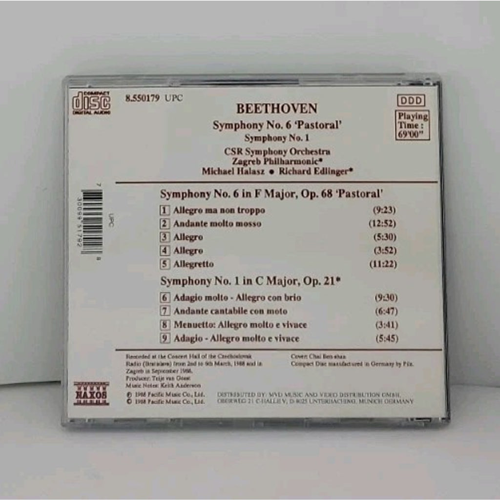 Beethoven Symphony No 6 Pastoral Symphony No 1 Naxos CD