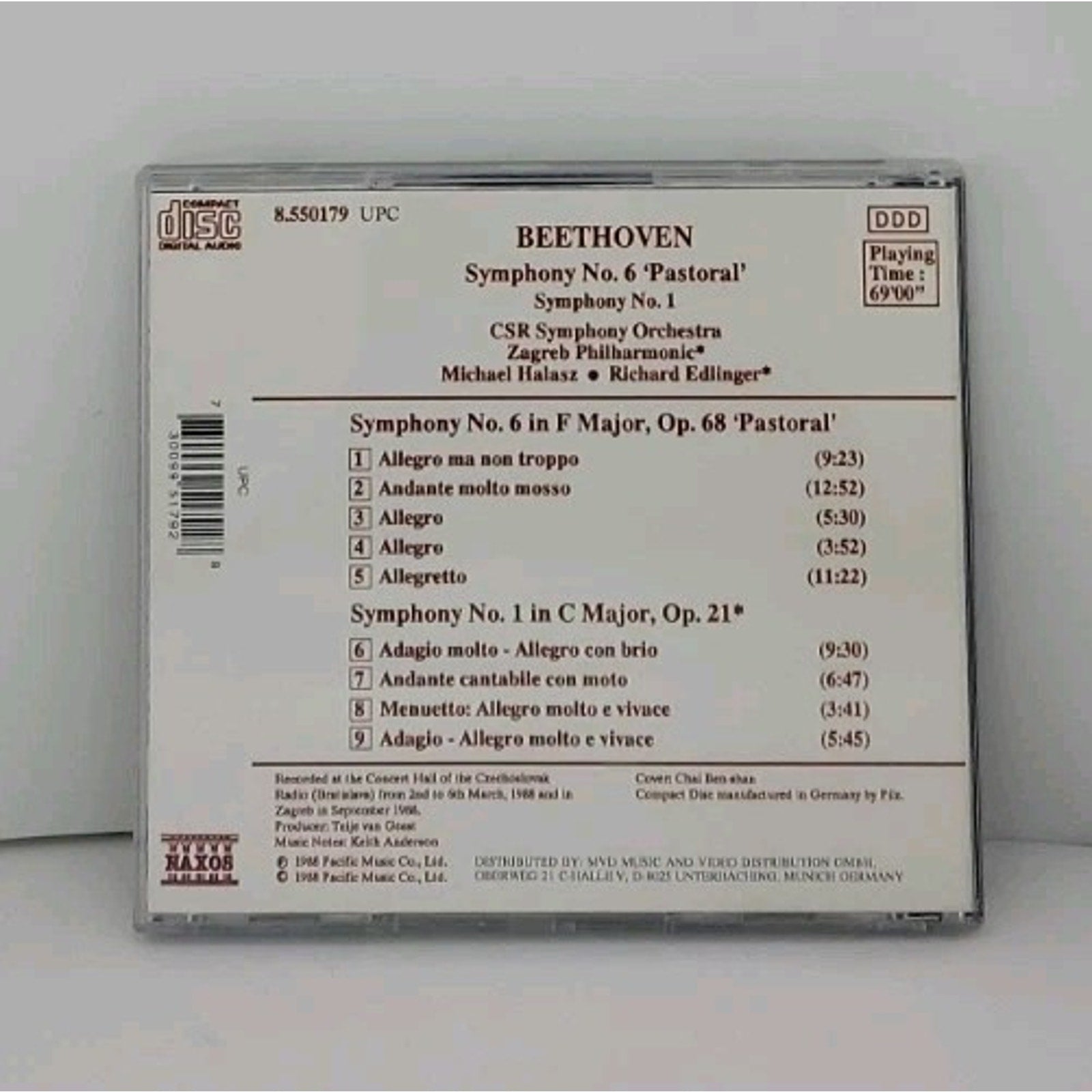 Beethoven Symphony No 6 Pastoral Symphony No 1 Naxos CD