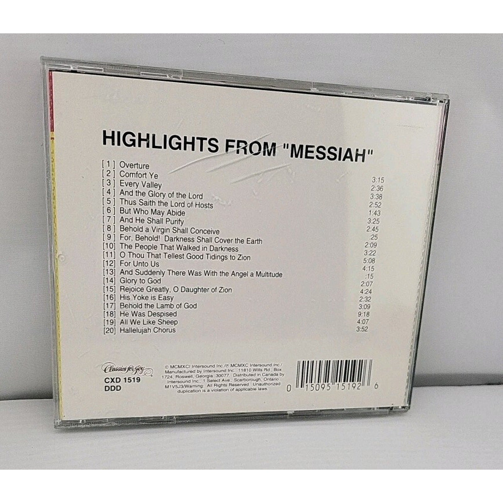 Messiah Highlights Classics for Joy Christmas Carols Audio Music CD
