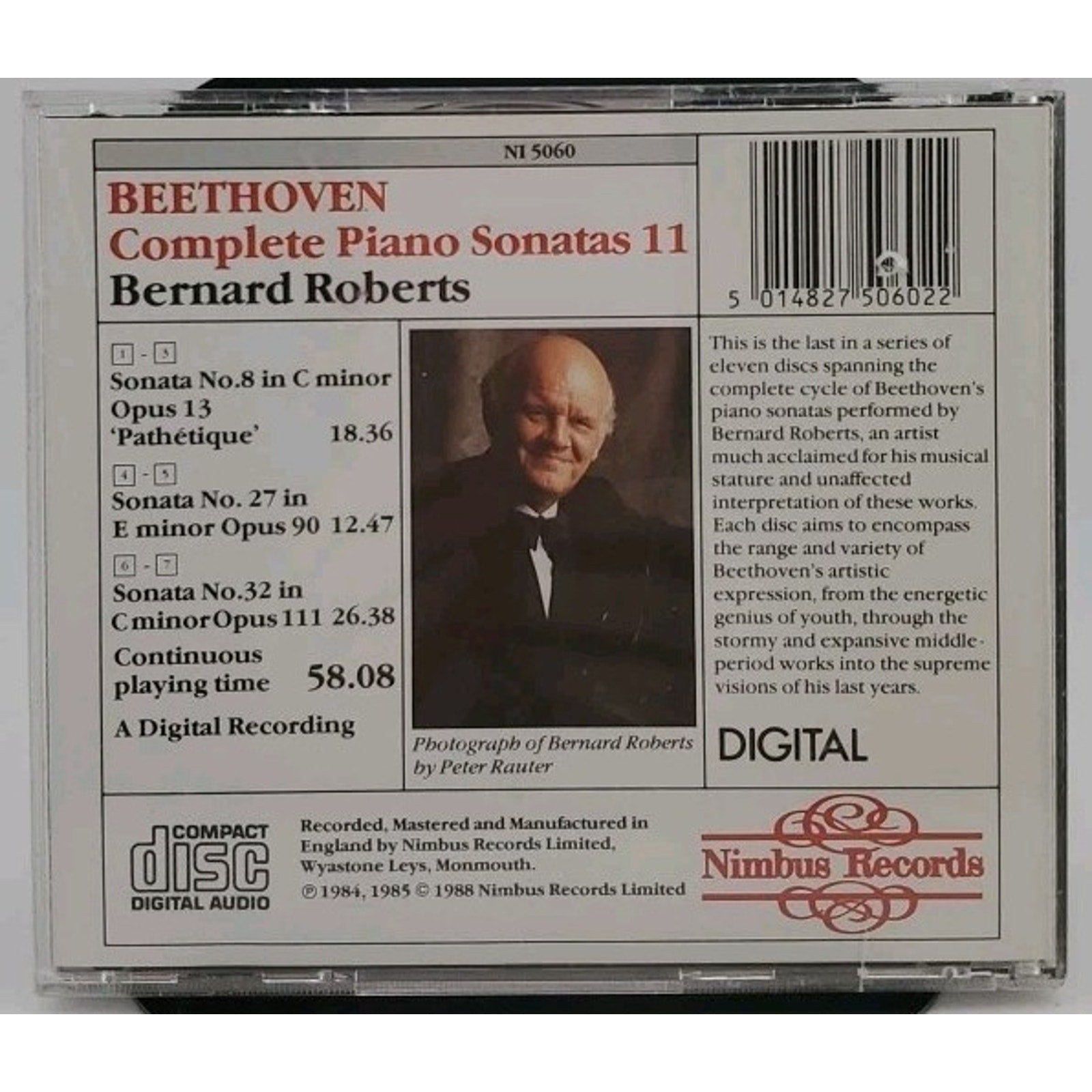 Beethoven, Bernard Roberts : Piano Sonatas 8, 27 & 32 (CD Nimbus)
