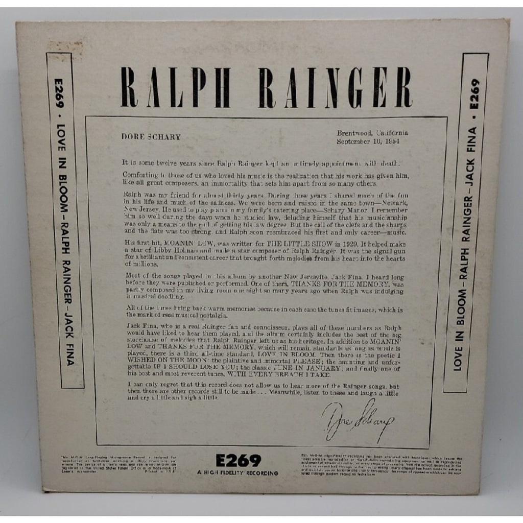 Love In Bloom Ralph Rainger Record