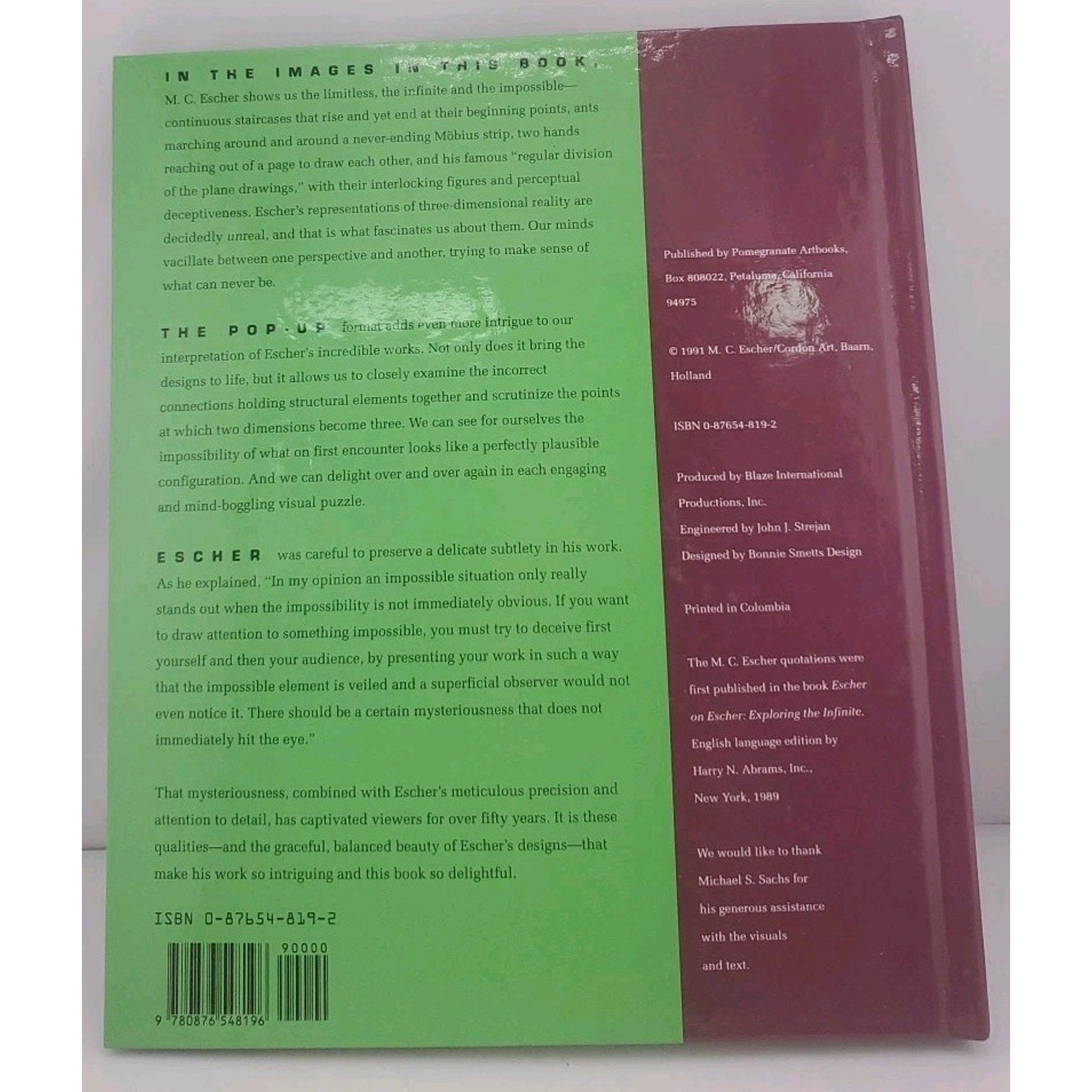 Pop-Up Book of M. C. Escher by M. C. Escher (1992, Hardcover)