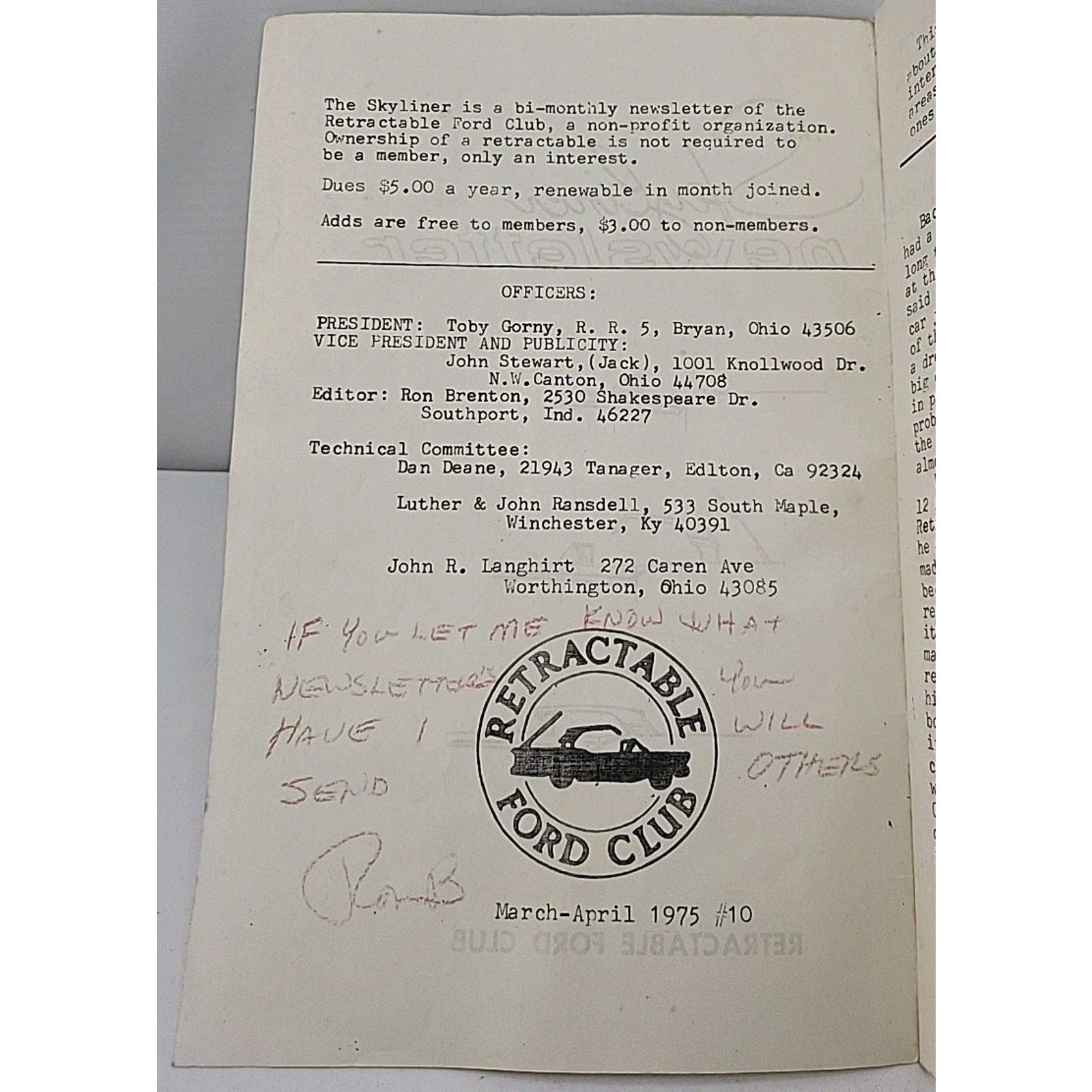 The Skyliner Newsletter - Retractable Ford Club - March-April 1975 #10