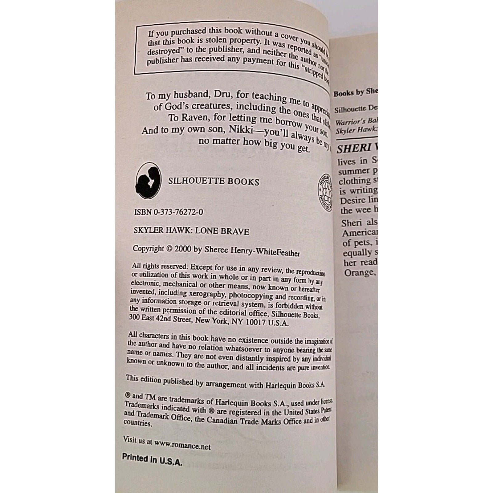 Skyler Hawk : Lone Brave by Sheri WhiteFeather (1999, Mass Market)