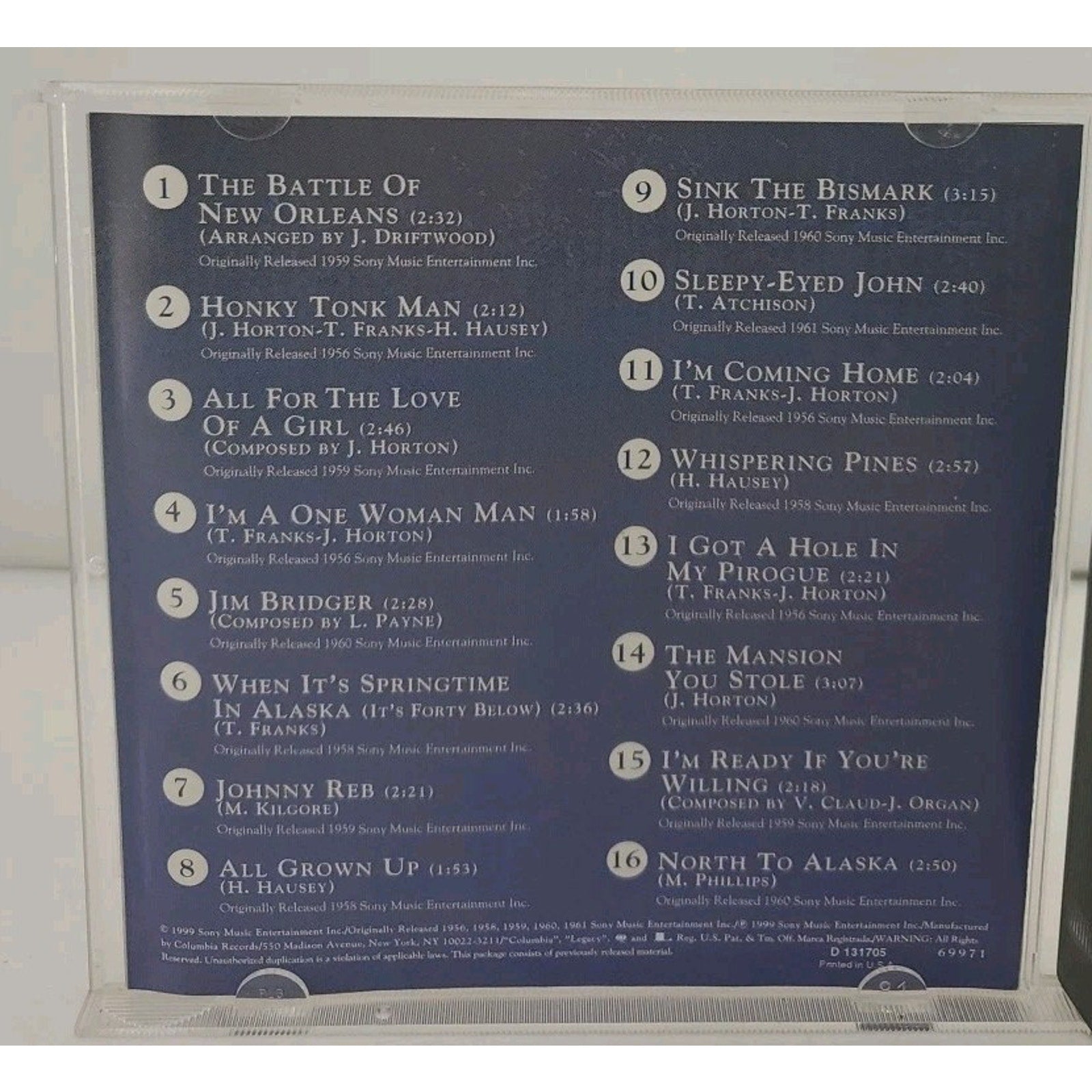 16 Biggest Hits by Johnny Horton (CD, Aug-1999, Sony Music Distribution (USA))