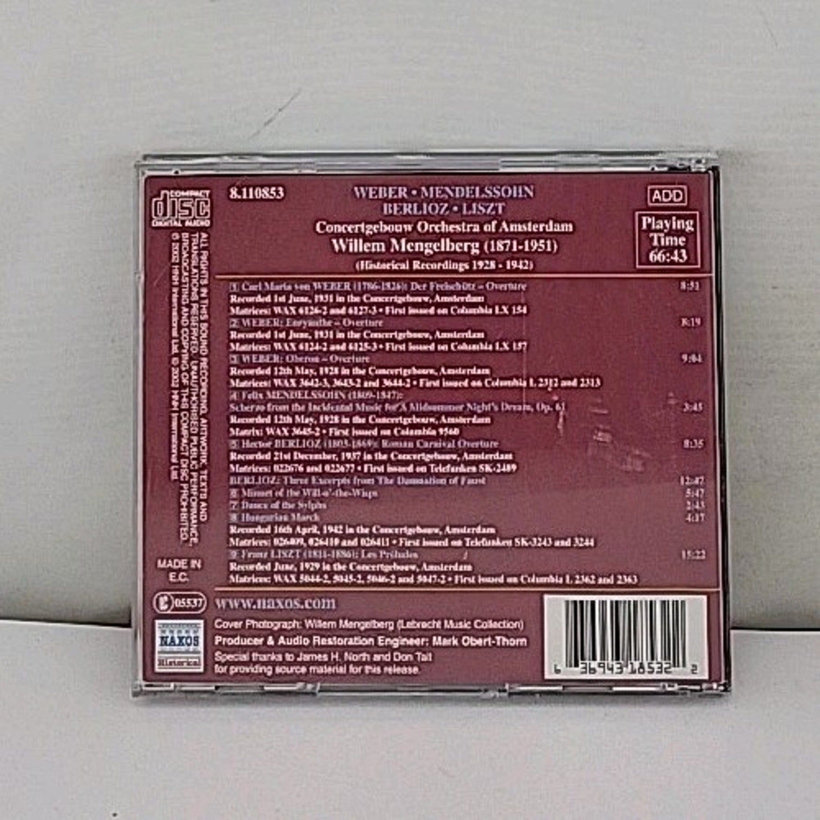 Preludes/Roman Carnival Ov/Damnation of Faust/& by Willem Mengelberg (CD, 2002)