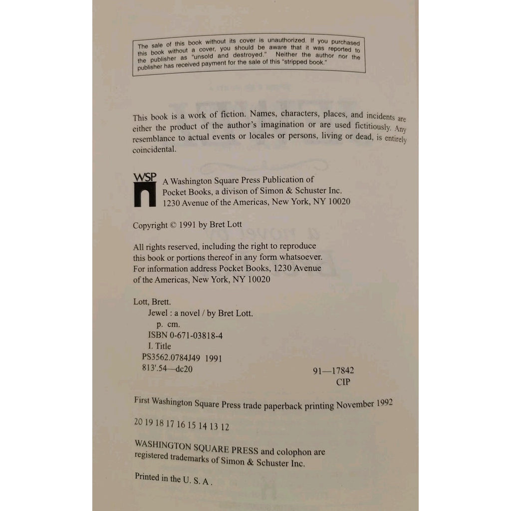 Jewel by Bret Lott (1999, Trade Paperback)