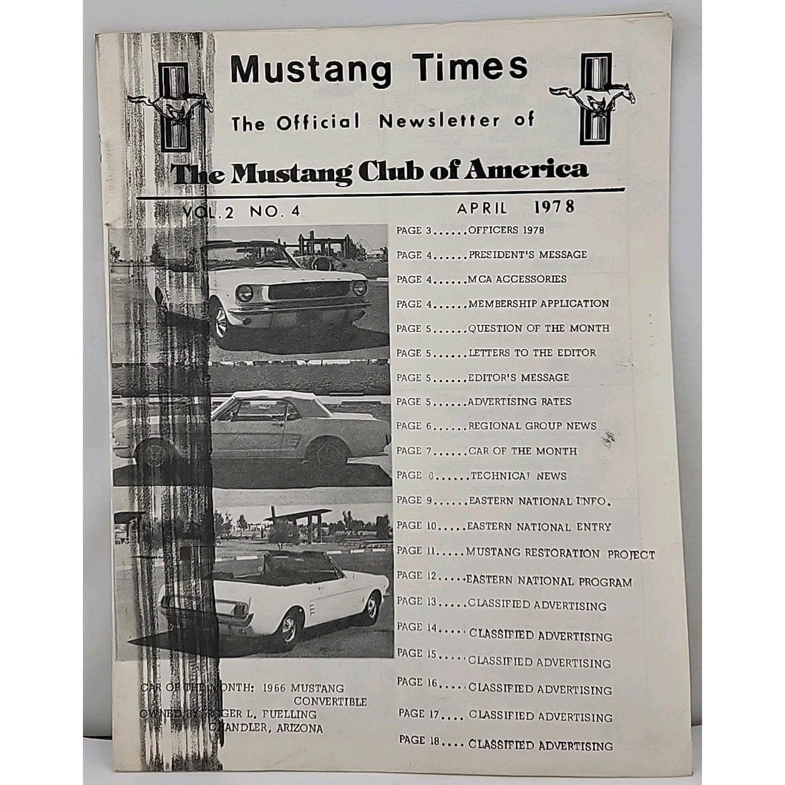 Mustang Times Newsletter - Mustang Club Of America - April 1978 - Vol. 2 No. 4
