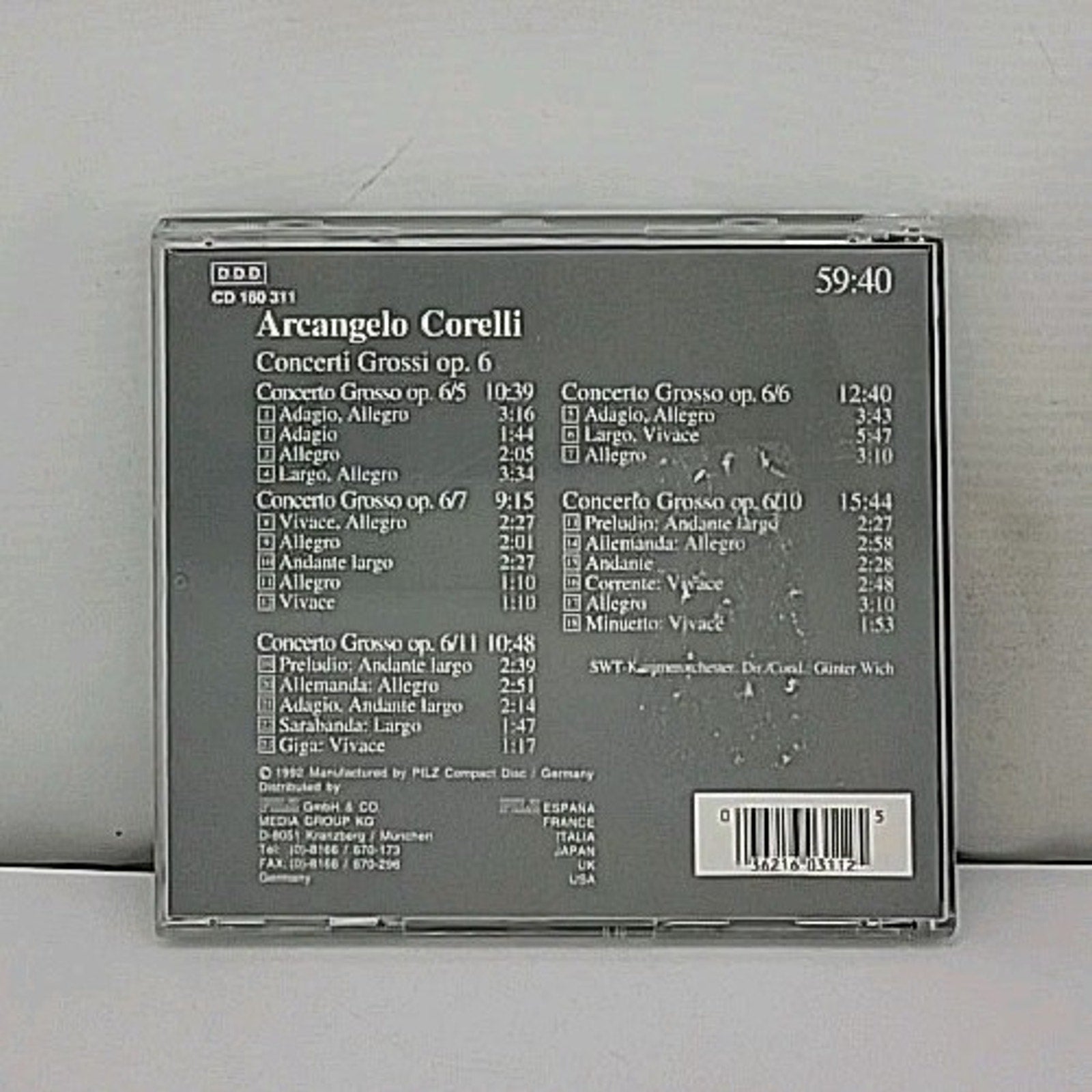 Arcangelo Corelli Concerti Grossi Op 6 Vienna Master Series CD Pilz