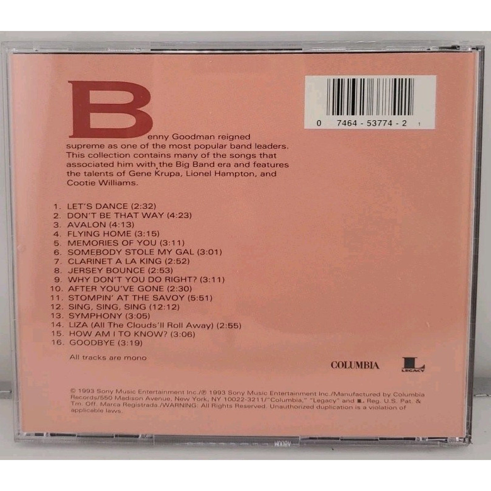 16 Most Requested Songs by Benny Goodman (CD, 1993)