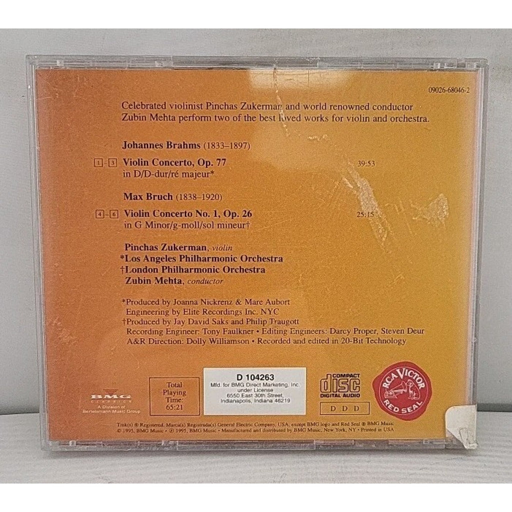 Brahms Bruch Violin Concertos Pinch Zukerman Zubin Mehta La Orchestra CD