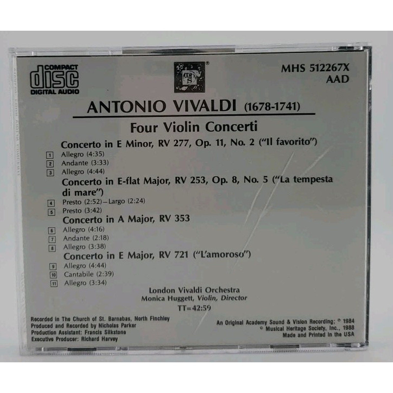 Vivaldi Four Violin Concerti CD Musical Heritage Society
