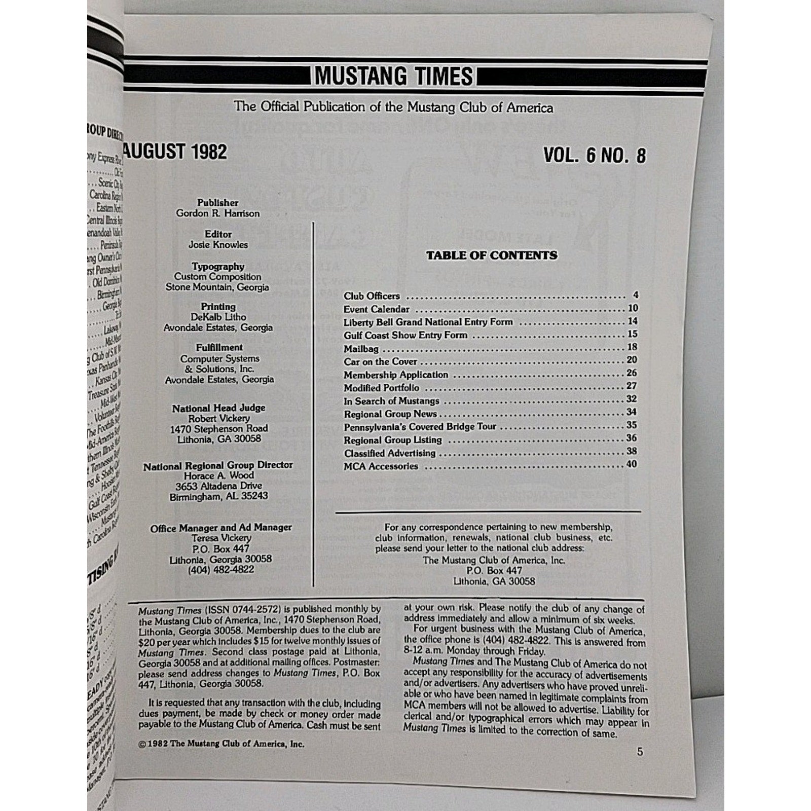 Mustang Times Magazine - Mustang Club Of America - August 1982 - Vol. 6 No. 8