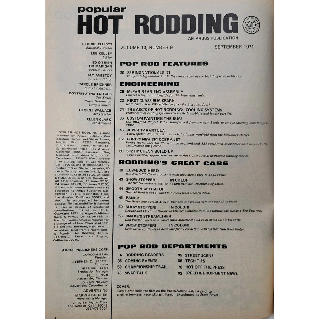 Popular Hot Rodding Magazine September 1971