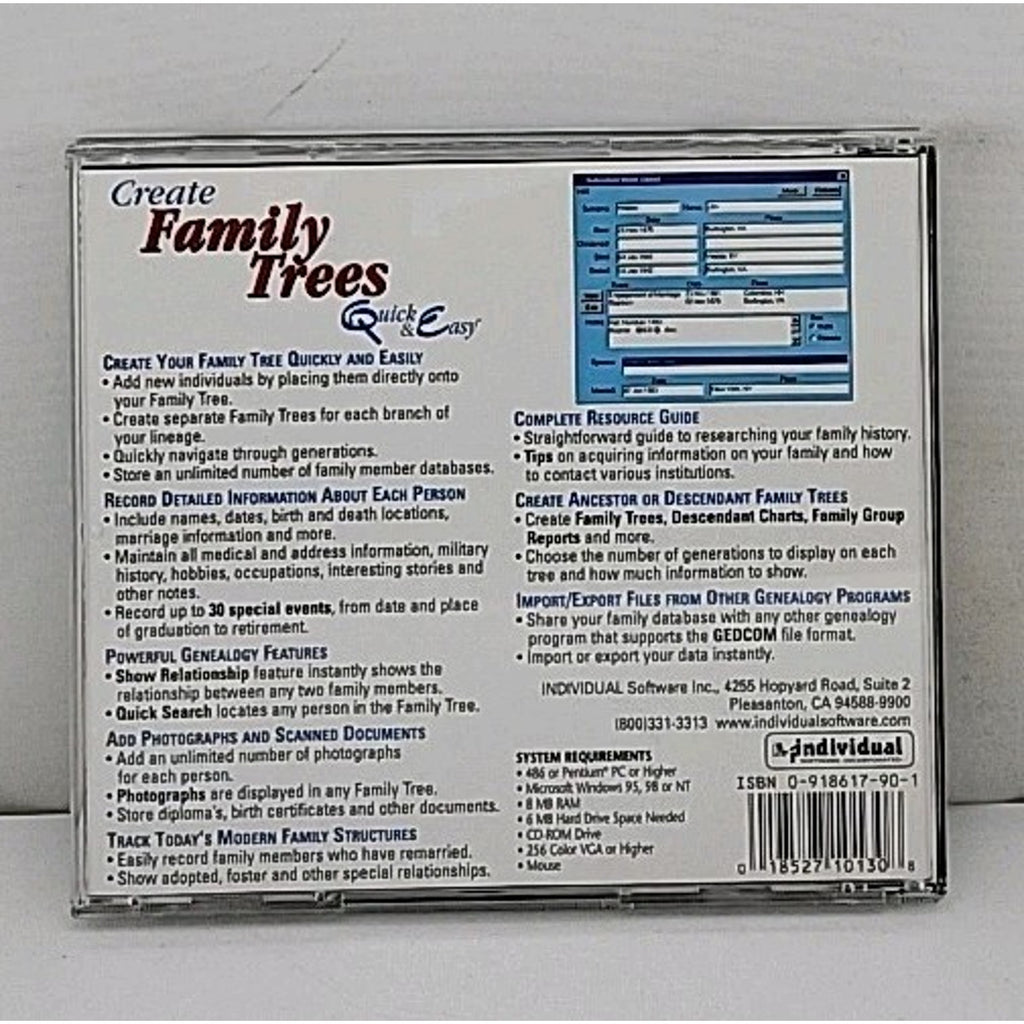 Create Family Trees Quick & Easy (PC, 1998, Windows 98/95/NT)