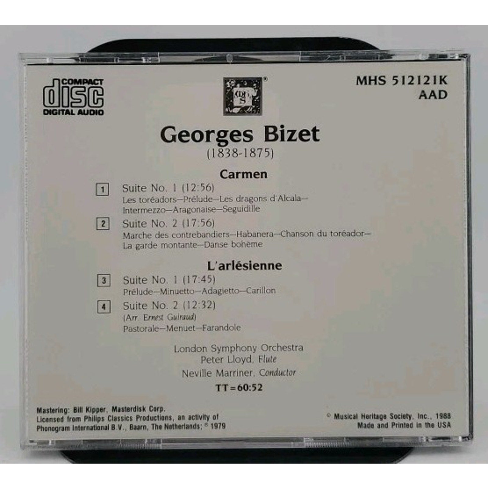 Georges Bizet CD L'Arlesienne and Carmen Suites 1 & 2 1989