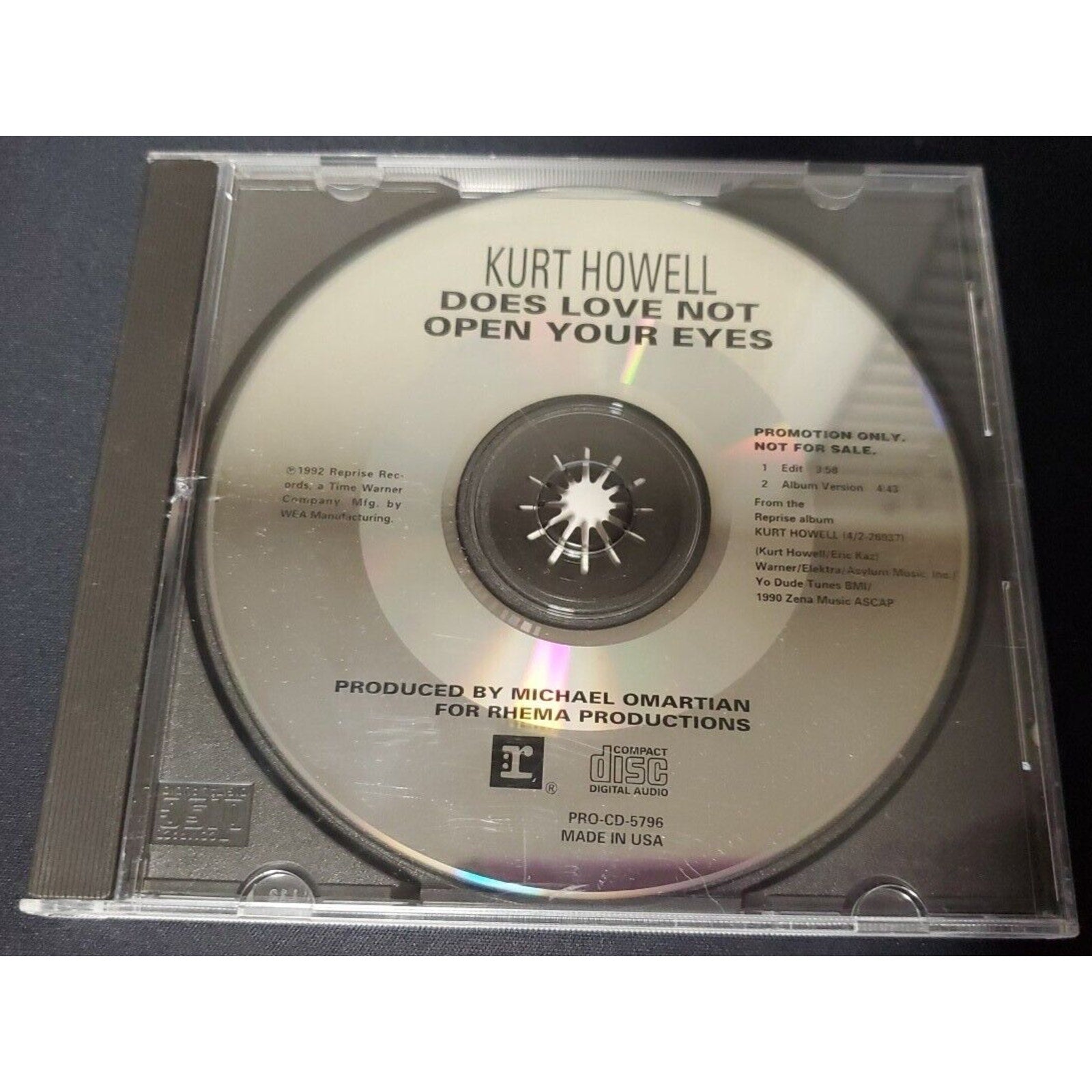 Kurt Howell Does Love Not Open Your Eyes DJ PROMO CD