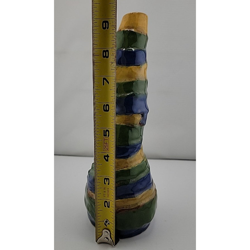 Blue Green Yellow Ceramic Wavy Vase