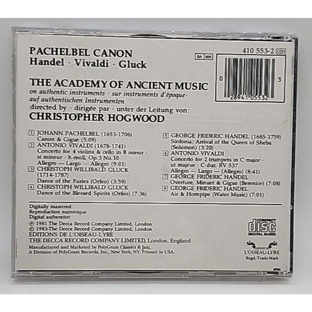Canon/Con 4 Vns/Dances/Sinf by Academy of Ancient Music (CD, 1990)