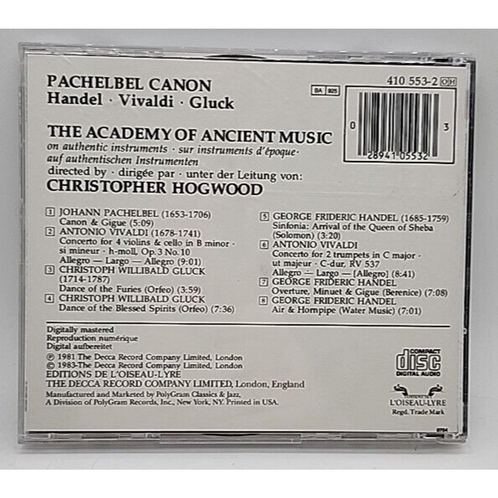 Canon/Con 4 Vns/Dances/Sinf by Academy of Ancient Music (CD, 1990)