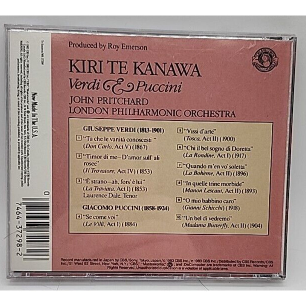 Verdi & Puccini Arias by Te Kanawa, Kiri / Verdi / Puccini / Pritchard (CD,...