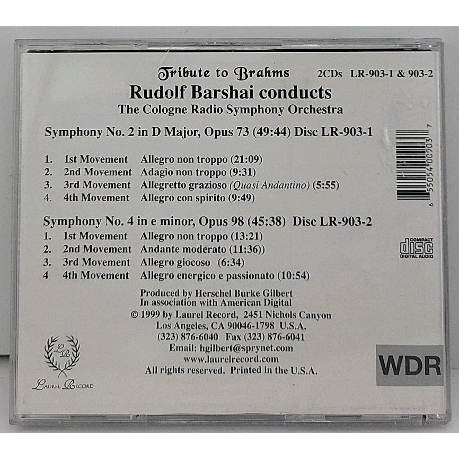 Rudolf Barshai Conducts Brahms Symphonies No. 2 & No. 4 CD