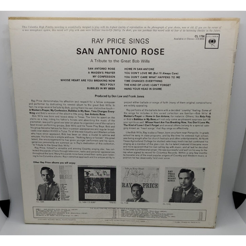 Ray Price - Sings A Tribute To The Great Bob Wills San Antonio Rose (Record)