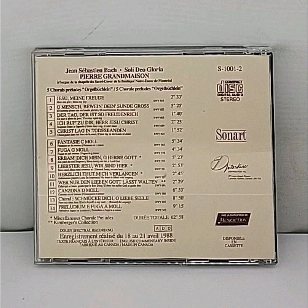 Jean Sebastien Bach Soli Deo Gloria Pierre Grandmaison CD