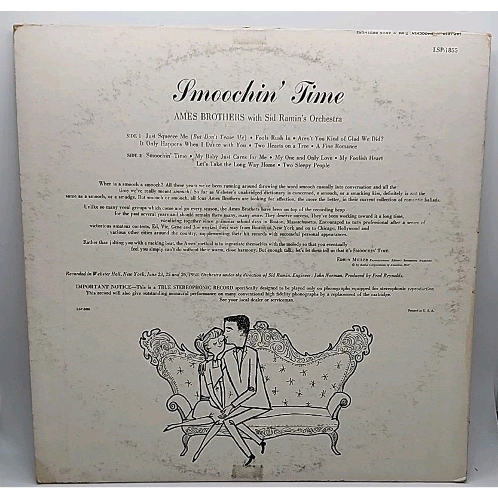 The Ames Brothers With Sid Ramin And His Orchestra - Smoochin' Time - RCA Victor