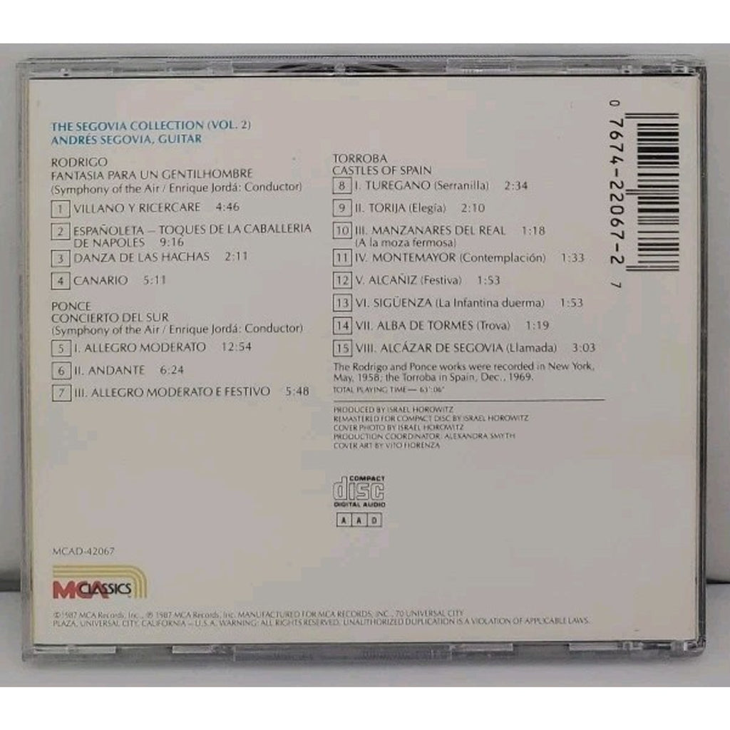 Vol. 2 Rodrigo/Ponce/Torroba by Andres Segovia (CD, 1990)