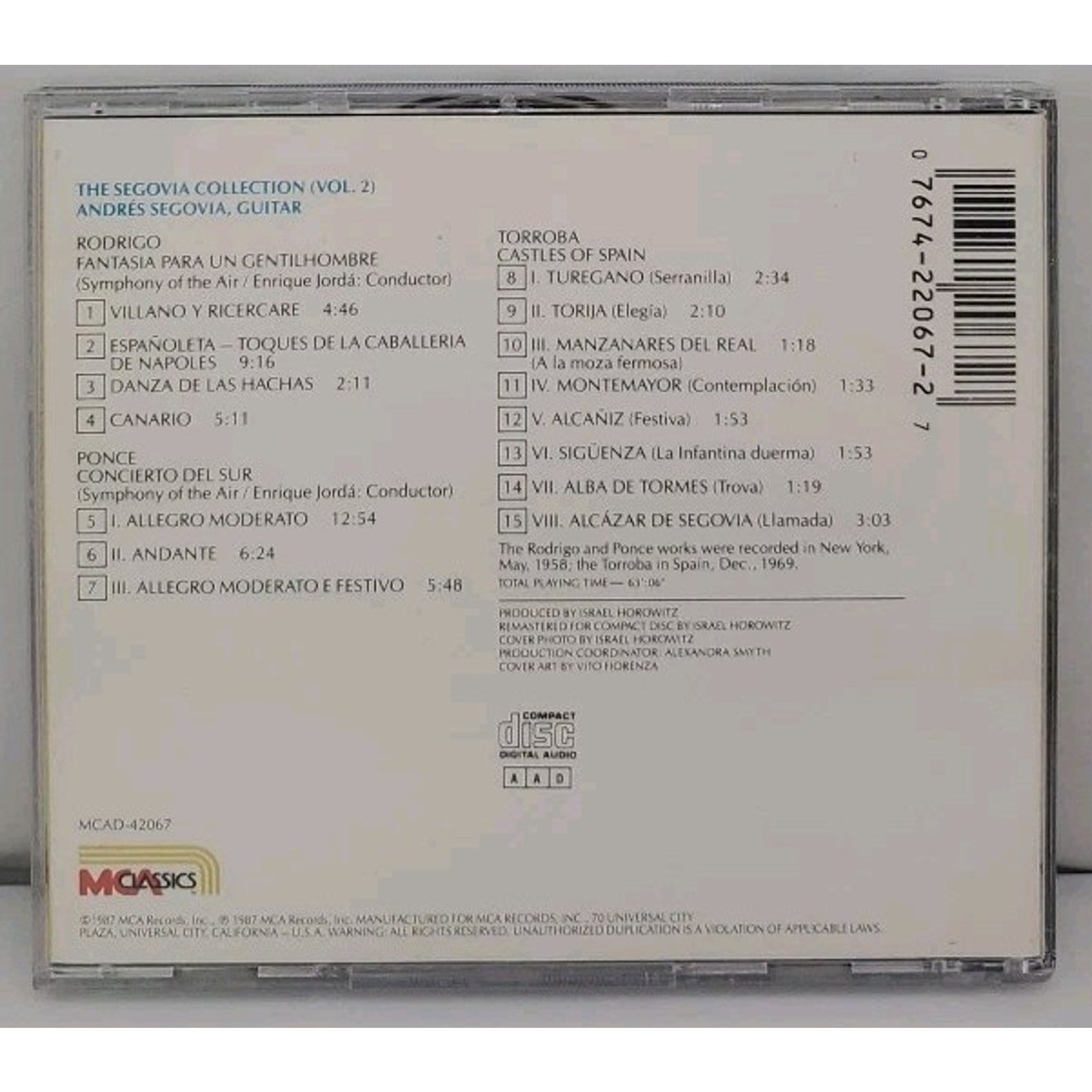 Vol. 2 Rodrigo/Ponce/Torroba by Andres Segovia (CD, 1990)