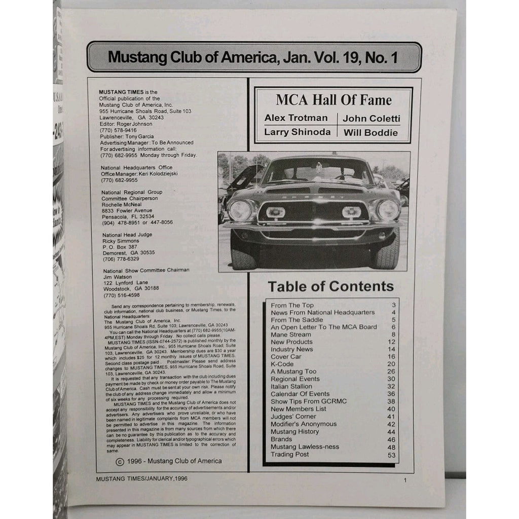 Mustang Times Magazine - January 1996 - Vol. 20 No. 1