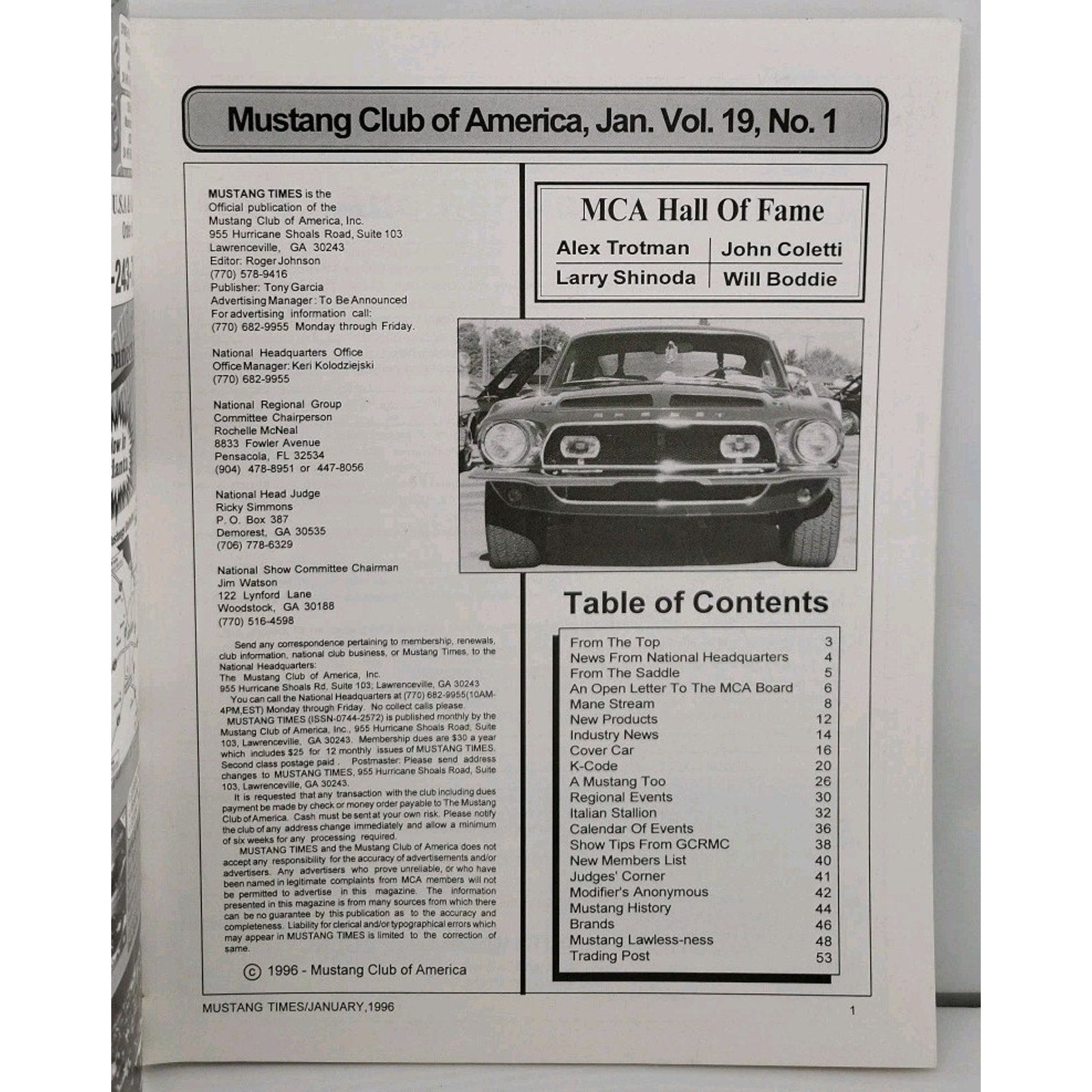 Mustang Times Magazine - January 1996 - Vol. 20 No. 1