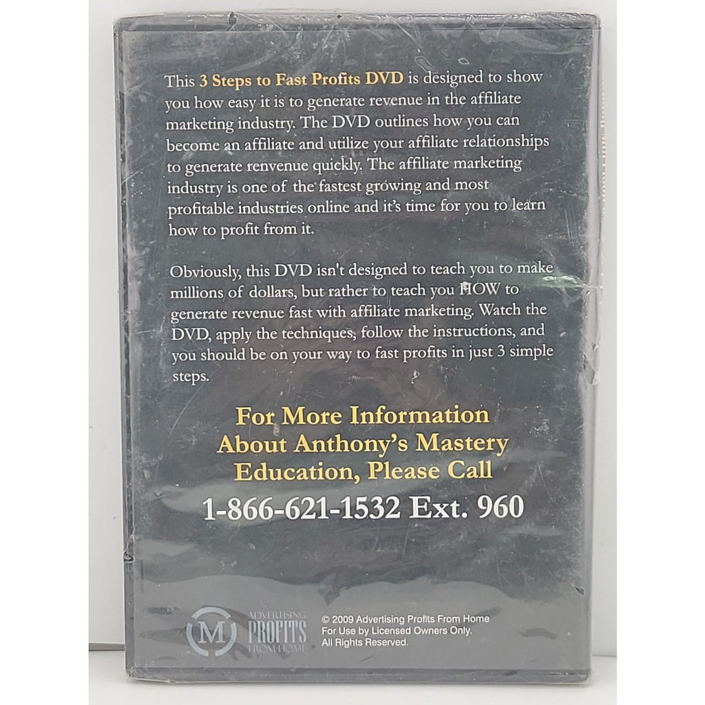 Anthony Morrison's 3 Steps To Fast Profits DVD (2009, Profits from Home) *NEW*