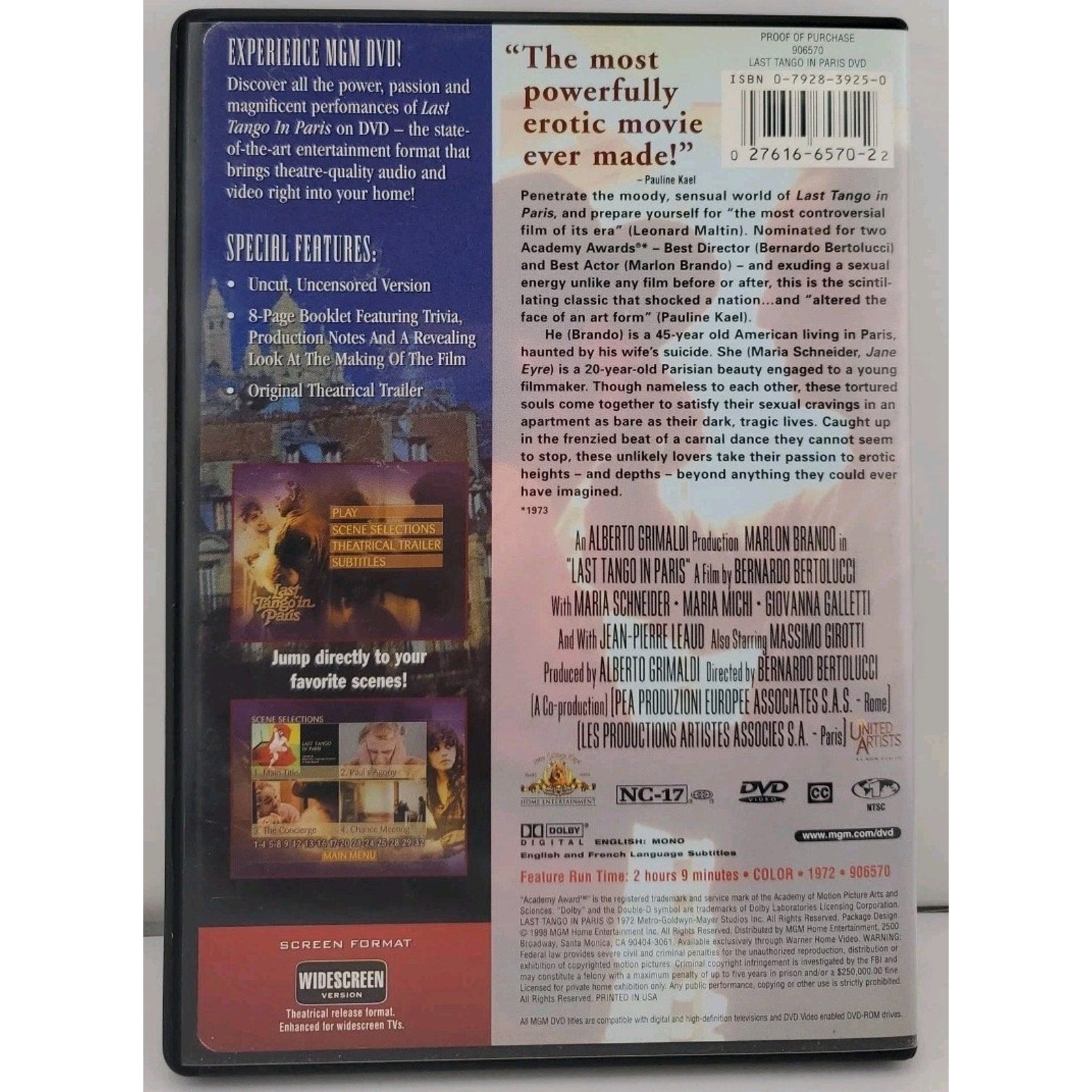 Last Tango in Paris (DVD, 1973)