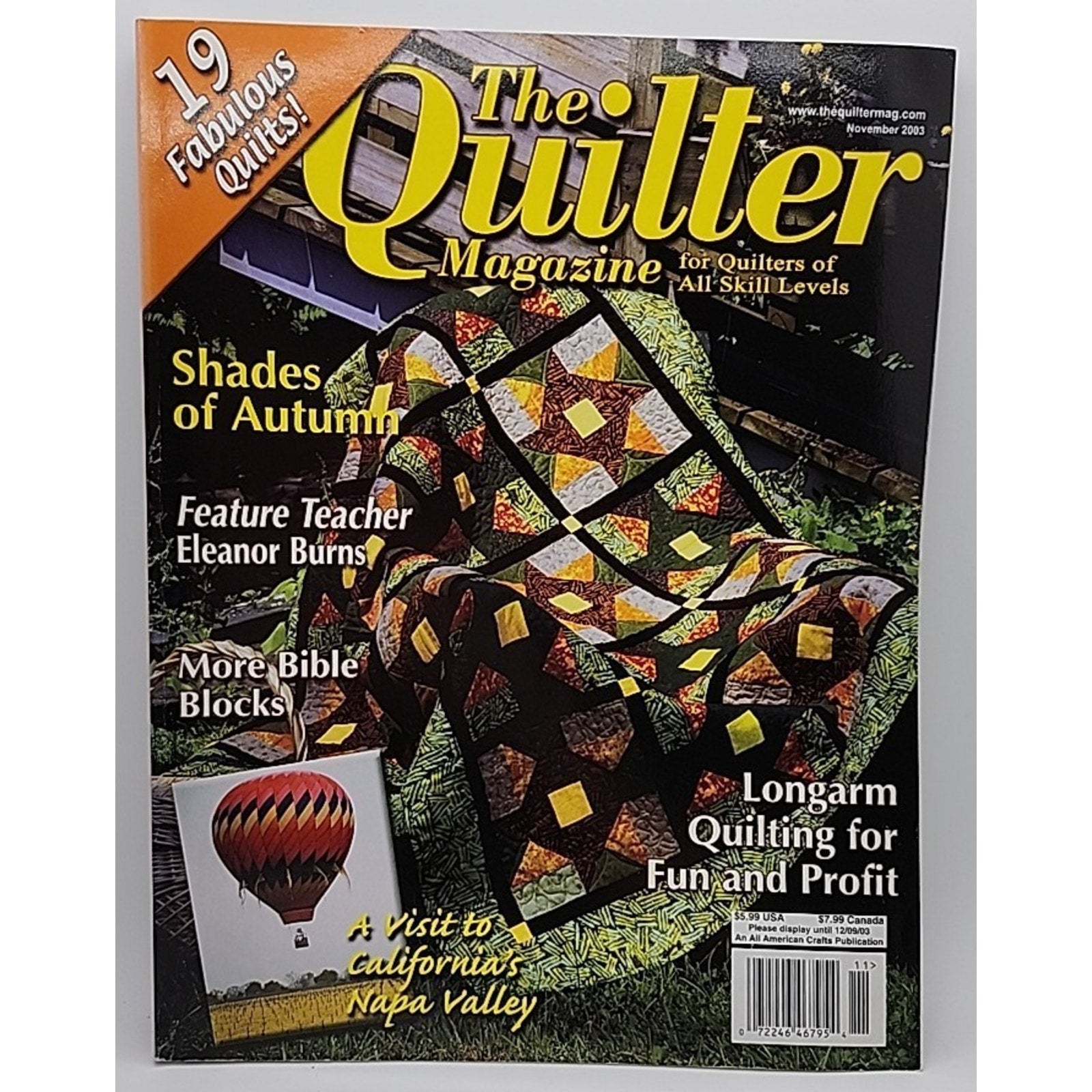 The Quilter Quilting Magazine Nov 2003 includes Pull-Out Pattern Section