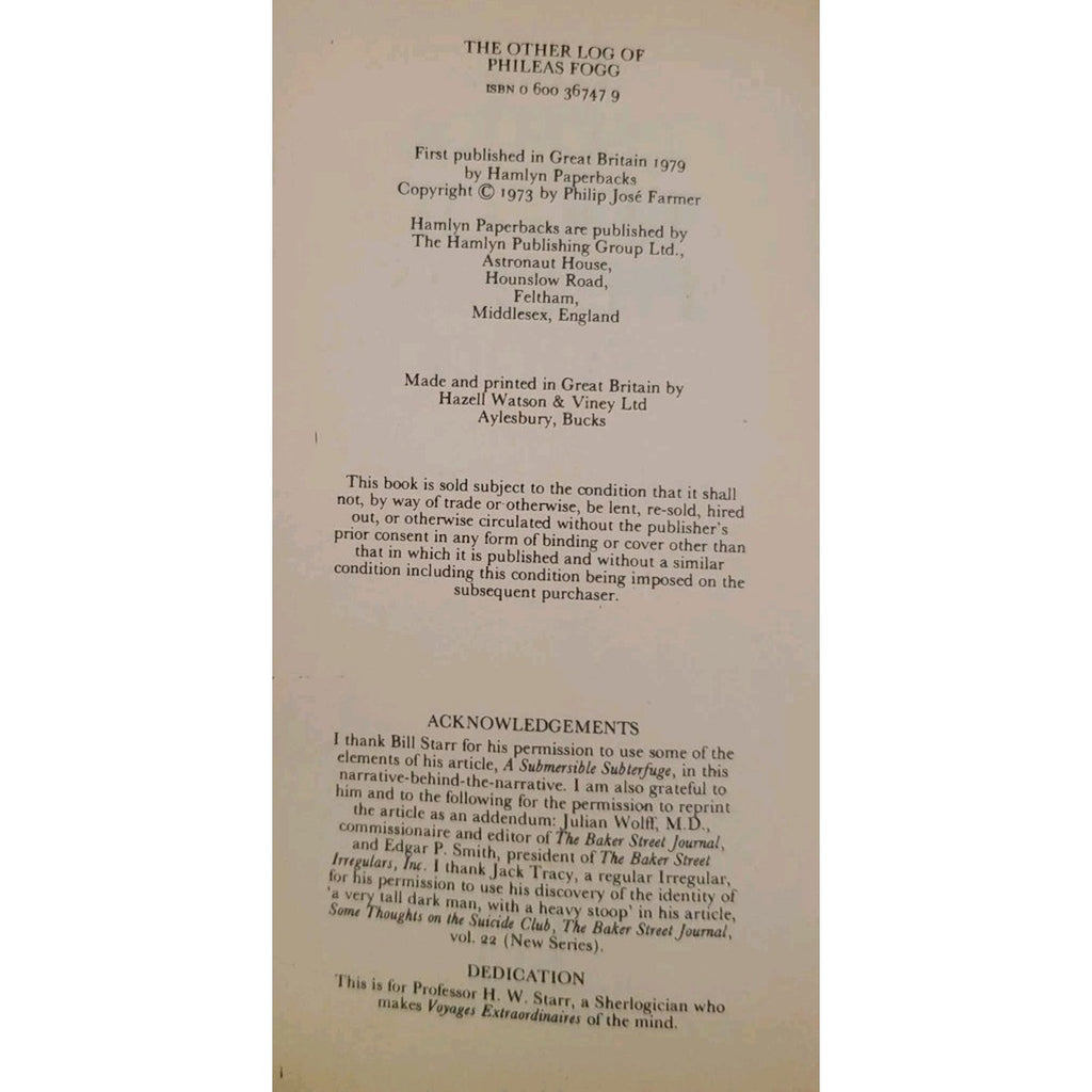 The Other Log of Phileas Fogg Mass Market Paperbound Philip Josè