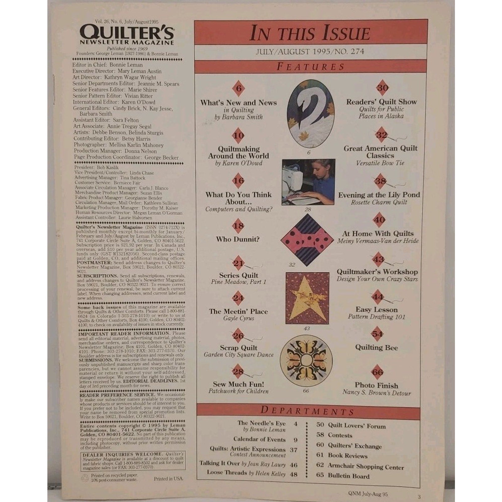 Quilters Newsletter Magazine July/August 1995 No 274