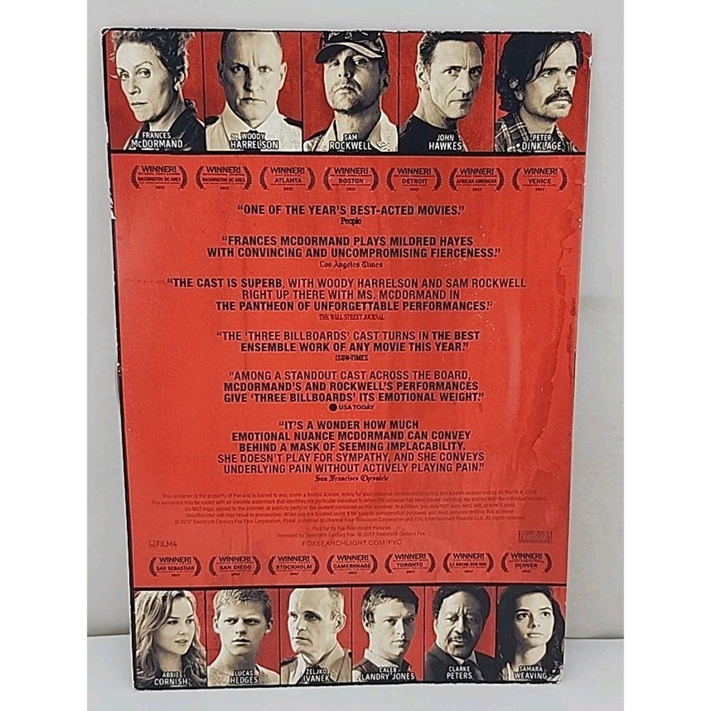 Three Billboards Outside Ebbing, Missouri FYC DVD Frances McDormand Sam Rockwell