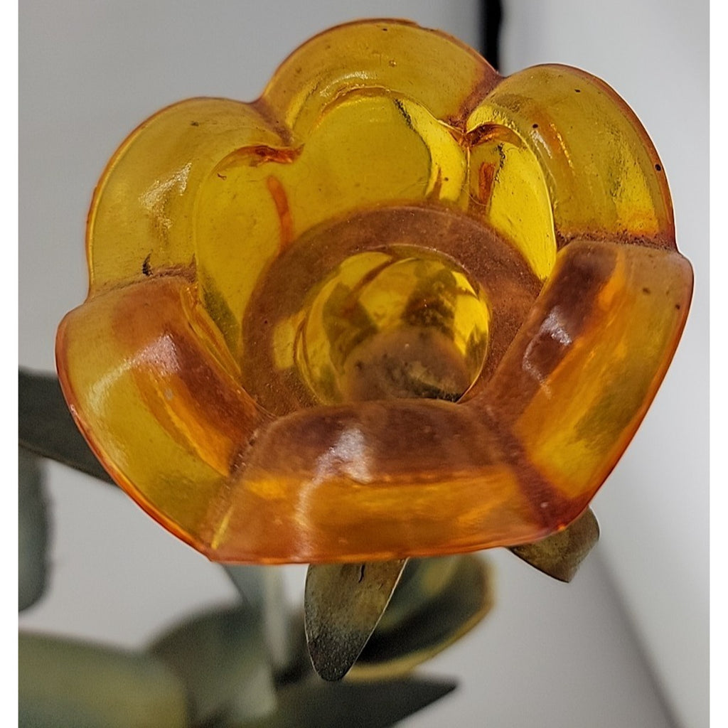Amber Flower Candle Holder Approx 15" Tall Orange Leaf